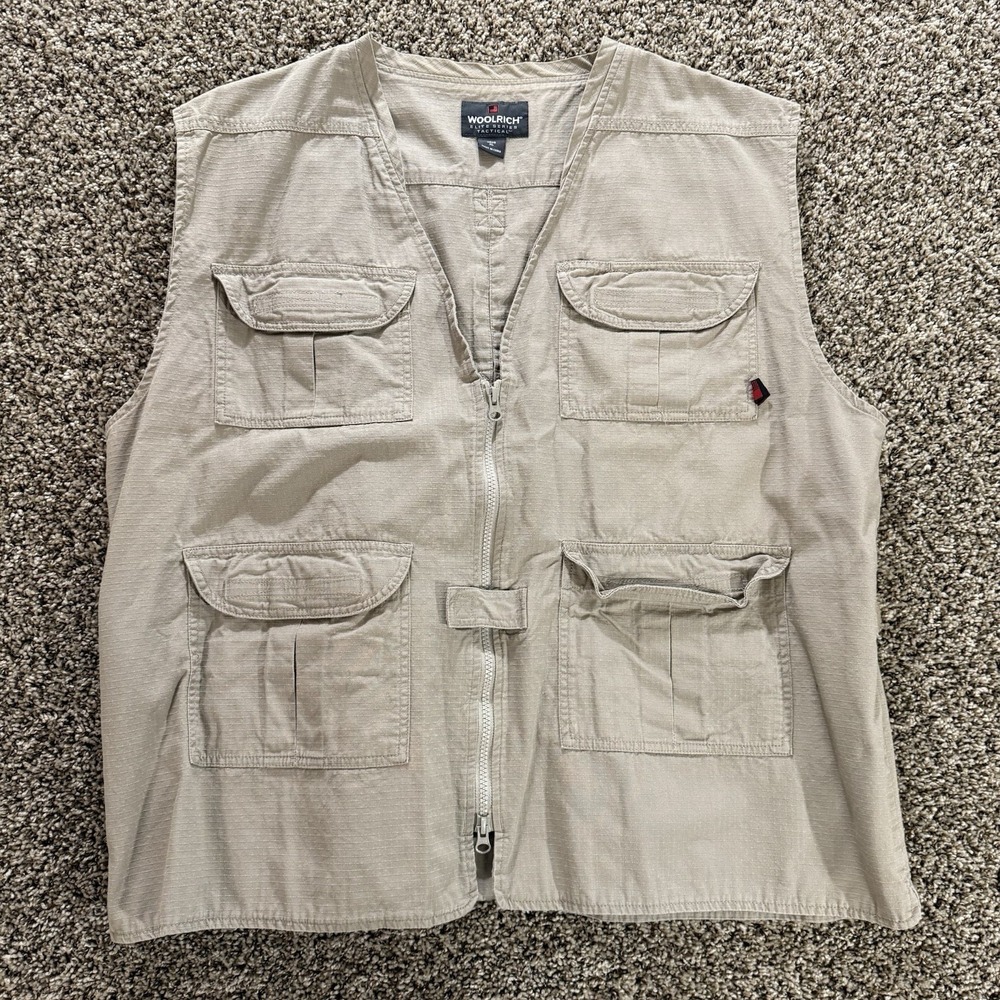 Woolrich Elite Series Tactical Vest Mens Size XL Khaki Multi Pocket Outdoor Gear